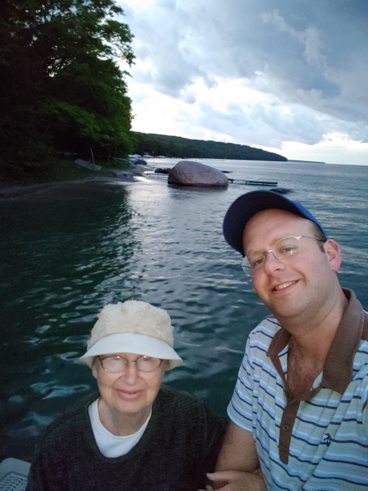Bobby at the lakeside with her grandson